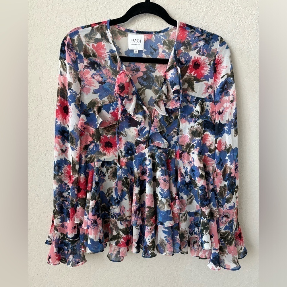 MISA Los Angeles Damaris Top Floral Ruffle Blouse Size XSmall - Picture 7 of 12